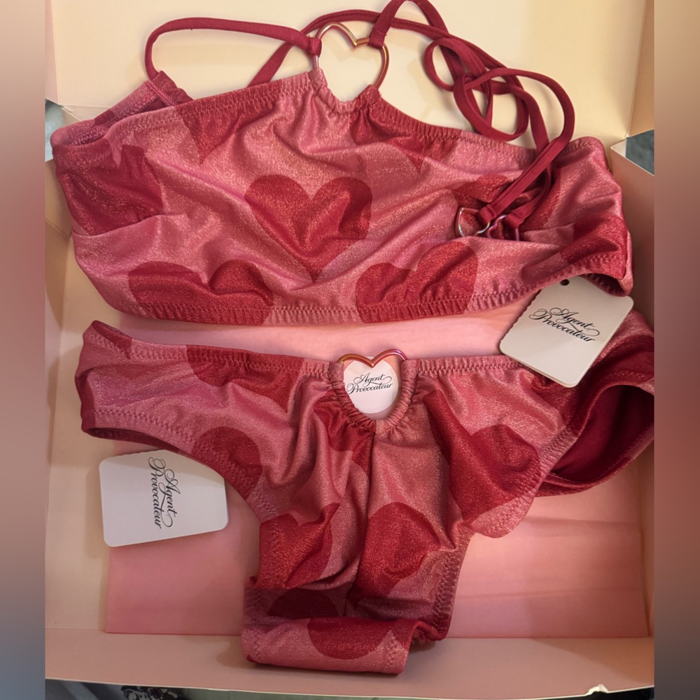 Agent Provocateur 💯% Authentic ELSPEH BIKINI PINK/RED HEART Set - NWT - Size 2